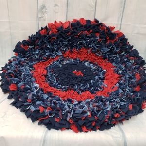 Handmade meowoof red blue pet bed door mat round
